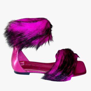 Neon Pink Fur Flats